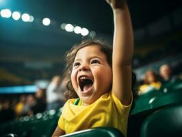 Brasilianer Kind feiert seine Fußball Teams Sieg ai generativ foto