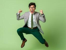 asiatisch Mann im spielerisch Pose auf solide Hintergrund ai generativ foto