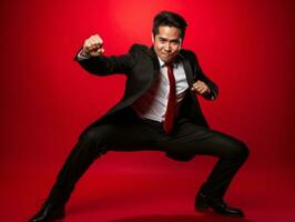 asiatisch Mann im spielerisch Pose auf solide Hintergrund ai generativ foto
