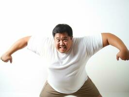 40 Jahr alt asiatisch Mann im spielerisch Pose auf Weiß Hintergrund ai generativ foto