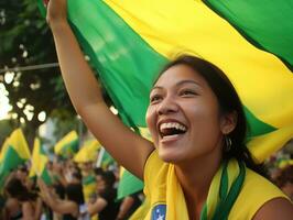 Brasilianer Mann feiert seine Fußball Teams Sieg ai generativ foto