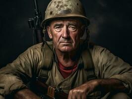 Mann dient wie ein gewidmet und furchtlos Soldat ai generativ foto
