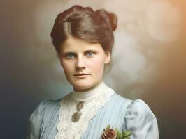 ein farbig alt fotografieren von ein Frau von das früh 1900s ai generativ foto
