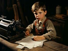 historisch farbig Foto von ein Kinder Täglich Arbeit im das 1900s ai generativ