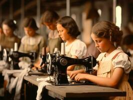 historisch farbig Foto von ein Kinder Täglich Arbeit im das 1900s ai generativ