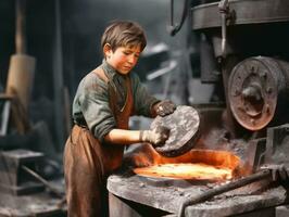 historisch farbig Foto von ein Kinder Täglich Arbeit im das 1900s ai generativ