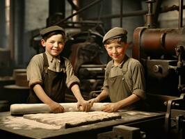 historisch farbig Foto von ein Kinder Täglich Arbeit im das 1900s ai generativ