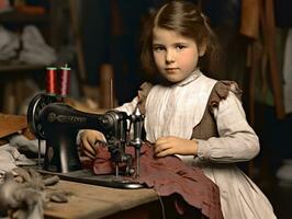 historisch farbig Foto von ein Kinder Täglich Arbeit im das 1900s ai generativ