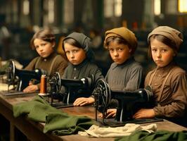 historisch farbig Foto von ein Kinder Täglich Arbeit im das 1900s ai generativ