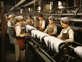 historisch farbig Foto von ein Kinder Täglich Arbeit im das 1900s ai generativ