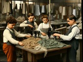 historisch farbig Foto von ein Kinder Täglich Arbeit im das 1900s ai generativ