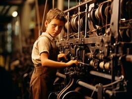 historisch farbig Foto von ein Kinder Täglich Arbeit im das 1900s ai generativ