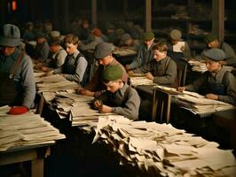 historisch farbig Foto von ein Kinder Täglich Arbeit im das 1900s ai generativ