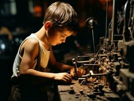 historisch farbig Foto von ein Kinder Täglich Arbeit im das 1900s ai generativ