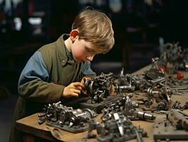 historisch farbig Foto von ein Kinder Täglich Arbeit im das 1900s ai generativ