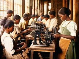 historisch farbig Foto von ein Kinder Täglich Arbeit im das 1900s ai generativ