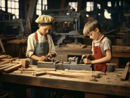 historisch farbig Foto von ein Kinder Täglich Arbeit im das 1900s ai generativ