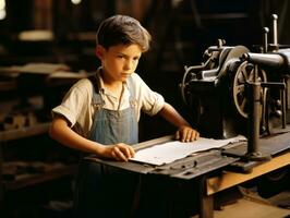 historisch farbig Foto von ein Kinder Täglich Arbeit im das 1900s ai generativ