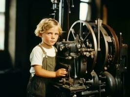 historisch farbig Foto von ein Kinder Täglich Arbeit im das 1900s ai generativ