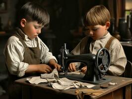 historisch farbig Foto von ein Kinder Täglich Arbeit im das 1900s ai generativ