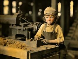 historisch farbig Foto von ein Kinder Täglich Arbeit im das 1900s ai generativ