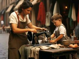 historisch farbig Foto von ein Kinder Täglich Arbeit im das 1900s ai generativ