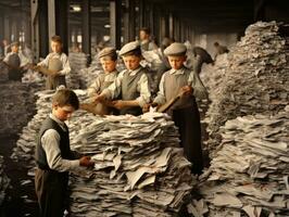 historisch farbig Foto von ein Kinder Täglich Arbeit im das 1900s ai generativ