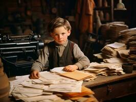 historisch farbig Foto von ein Kinder Täglich Arbeit im das 1900s ai generativ