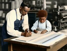 historisch farbig Foto von ein Kinder Täglich Arbeit im das 1900s ai generativ