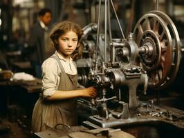 historisch farbig Foto von ein Kinder Täglich Arbeit im das 1900s ai generativ