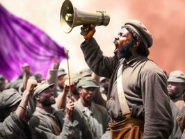 historisch farbig Foto von ein Mann führen ein Protest ai generativ