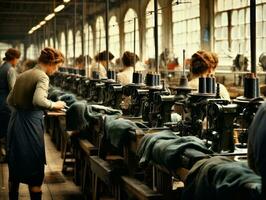 historisch farbig Foto von ein Frauen Täglich Arbeit im das Vergangenheit ai generativ