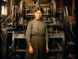 historisch farbig Foto von ein Frauen Täglich Arbeit im das Vergangenheit ai generativ