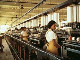 historisch farbig Foto von ein Frauen Täglich Arbeit im das Vergangenheit ai generativ