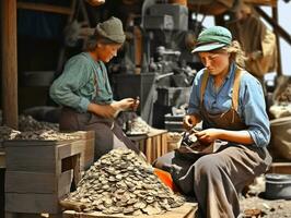 historisch farbig Foto von ein Frauen Täglich Arbeit im das Vergangenheit ai generativ