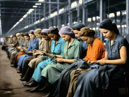 historisch farbig Foto von ein Frauen Täglich Arbeit im das Vergangenheit ai generativ