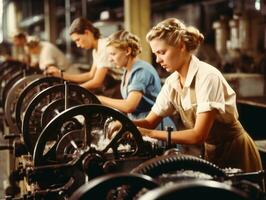 historisch farbig Foto von ein Frauen Täglich Arbeit im das Vergangenheit ai generativ