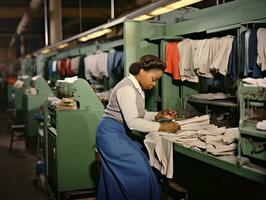 historisch farbig Foto von ein Frauen Täglich Arbeit im das Vergangenheit ai generativ