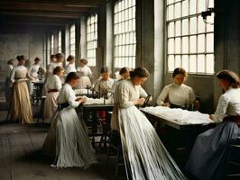 historisch farbig Foto von ein Frauen Täglich Arbeit im das Vergangenheit ai generativ