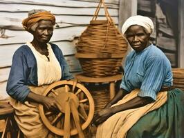 historisch farbig Foto von ein Frauen Täglich Arbeit im das Vergangenheit ai generativ