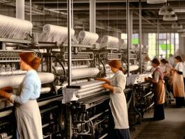 historisch farbig Foto von ein Frauen Täglich Arbeit im das Vergangenheit ai generativ