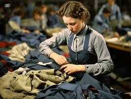 historisch farbig Foto von ein Frauen Täglich Arbeit im das Vergangenheit ai generativ