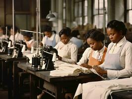 historisch farbig Foto von ein Frauen Täglich Arbeit im das Vergangenheit ai generativ