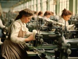 historisch farbig Foto von ein Frauen Täglich Arbeit im das Vergangenheit ai generativ