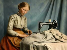 historisch farbig Foto von ein Frauen Täglich Arbeit im das Vergangenheit ai generativ