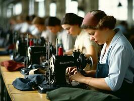 historisch farbig Foto von ein Frauen Täglich Arbeit im das Vergangenheit ai generativ