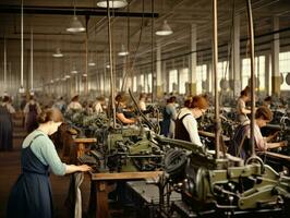 historisch farbig Foto von ein Frauen Täglich Arbeit im das Vergangenheit ai generativ