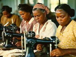 historisch farbig Foto von ein Frauen Täglich Arbeit im das Vergangenheit ai generativ