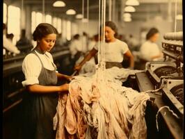 historisch farbig Foto von ein Frauen Täglich Arbeit im das Vergangenheit ai generativ