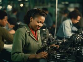 historisch farbig Foto von ein Frauen Täglich Arbeit im das Vergangenheit ai generativ